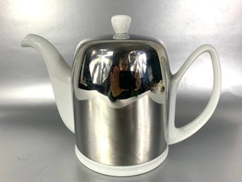 Degrenne French Porcelain Teapot With Stainless Steel Cover.