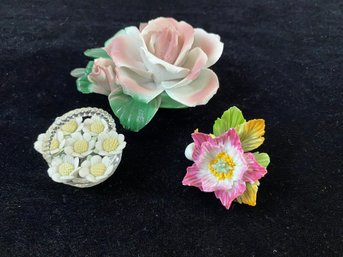 3 Piece Ceramic Flower Paperweights