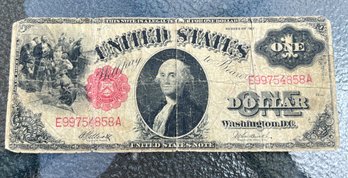 Circulated 1917 Red Seal Large Size 'Sawhorse' One Dollar Bill