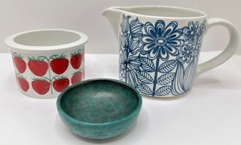 Mid-Century Modern Arabia Finland Pitcher, Strawberry Bowl (no Lid) & Small Trinket Bowl