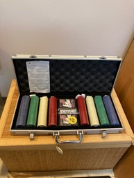 POKER SET WITH CHIPS AND CARDS UNUSED CHIPS STILL SEALED ,