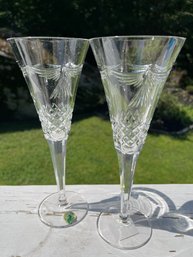 Pair Of Waterford 'PEACE' Crystal Millennium Collection Toasting Flutes