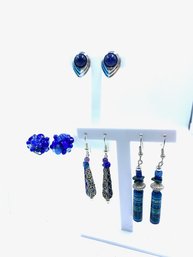 Grouping Of Blue Theme Earrings Including 925, Stones - 4 Paits