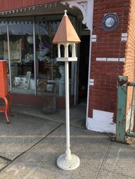 Fabulous Tall Bird Feeder / Heavy Cast Iron Base With Copper Roof On Cupola - VERY Well Made - Great Piece