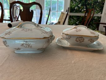 2 Pc. Lidded French China T & V Limoges Lilly (pat. July 1, 1954)