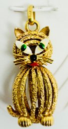 SWEET 8K GOLD AND ENAMEL KITTY CAT PENDANT OR CHARM