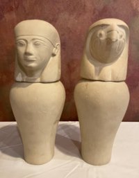 Signed Plaster Egyptian Canopic Jars