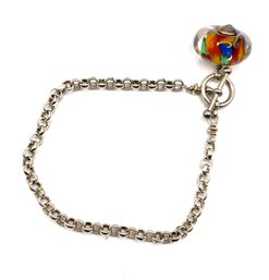 Lovely Sterling Silver With Multi Color Pendant Chain Bracelet