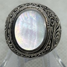 Large Sterling Silver Ring With Vibrant Rainbow Moonstone- Size 10