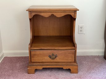 A Vintage Nightstand With An Open Cabinet & Single Drawer In Solid Maple