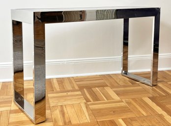 A Glamorous Modern Chrome And Smoked Glass Console