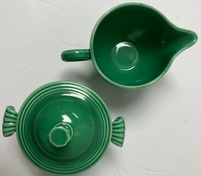 Vintage Set Green Fiesta Ware - Sugar Bowl & Creamer - Homer Laughlin