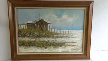 Painting Of Beach House - Artist Signed In Frame