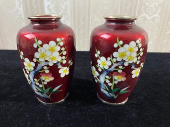 2 Piece Japanese Cloisonne Vase