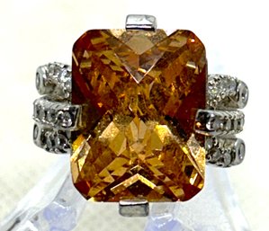 Stunning Sterling Silver And Faceted Madeira Citrine Ring