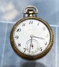 Hamilton Pocket Watch In Gold Filled Case