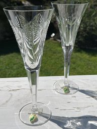 Waterford Crystal Millennium LOVE & HAPPINESS Toasting Champagne Flutes- Unmatched Pair-