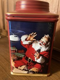 Coca Cola Red Stoneware Cookie Jar Canister 2002 - Santa With Helicopter