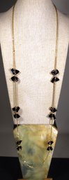 J. Crew Gold Tone Elongated Necklace 36' Long Black Enamel Bow Forms