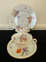 Floral Pattern China Cup, Saucer And Plate