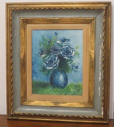 Still Life Canvas Painting Of Vase With Flowers Signed 'frank'