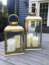 Pair Of Large Solid And Heavy POTTERY BARN Lanterns With Candles !
