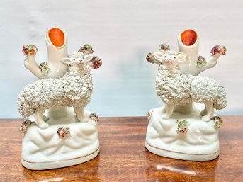 Pair Of 19 Century  English Stoffordshire Pottery, Rams