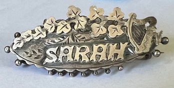 VICTORIAN STERLING SILVER NAME BROOCH SARAH, HALLMARKS