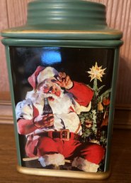 Coca Cola Green Stoneware Cookie Jar Canister 2002 - Santa Taking A Break