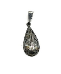 Vintage Sterling Silver Ornate Teardrop Shaped Pendant