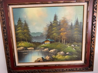 Contemporary Oil On Canvas Mountain Scape Signed Lower Right