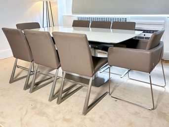 A Gorgeous Modern Extendable Dining Table And Set Of 8 Leather Chairs By BoConcept