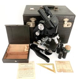 Vintage Ernst Leitz Wetzlar 1930s Black Microscope 340305 W/ Original Case Made In Germany