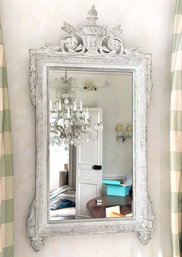 An Antique French Mirror In Faux Distressed Frame