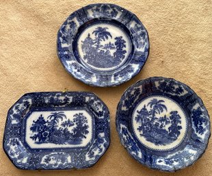 Trio Of Antique Blue And White China By W. Adams & Co. Circa 1879 - Early 1900s