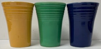 Vintage Fiesta Ware Lot Water Tumblers - Yellow Green Cobalt Blue - 4.5 Inches H