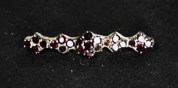 Gilt Silver Victorian Small Bohemian Garnet Bar Pin (missing A Couple Stones)