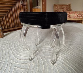 A Black Velvet Vanity/Bathroom Stool On Acrylic Legs