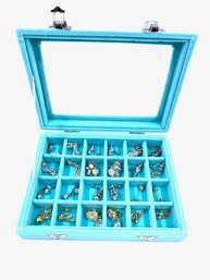 TIffany Blue Jewelry Box With 12 Pair Collection Of Rhinestone Earrings