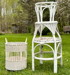Vintage Wicker - A Fabulous Tiered Plant Stand And Basket