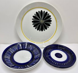 5 Arabia Finland Hand Painted Pieces: 2 Saucers, 2 Bowls & Lea Pattern Sunflower Plate