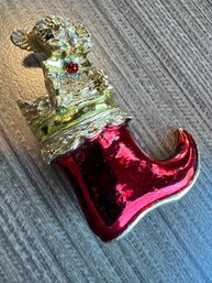 Jeweled Christmas Stocking Brooch Pin