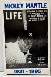 Vintage Mickey Mantle Memorial Cardboard Poster 1931 - 1995 - NY Yankees Baseball - LIFE Cover 1956 - 14 X 22