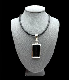 Gorgeous Mexican Sterling Silver Large Onyx Color Pendant On Black Cord Necklace