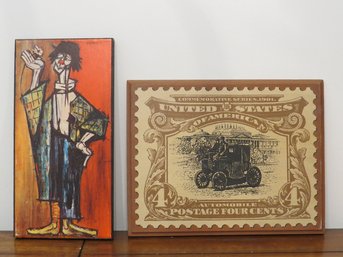 Two Vintage Decorator Panels - US Postage Stamp & Rosy Fernandez-Diaz
