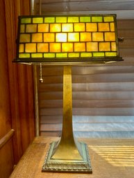 Vintage Leaded Glass And Brass Desk Lamp