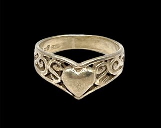 Vintage Sterling Silver Heart Ring, Size 6.5