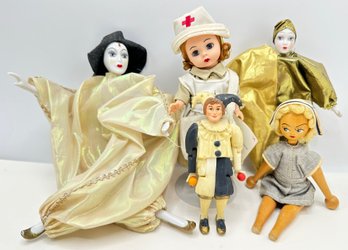5 VIntage Dolls: Madam Alexander World War II Nurse, Harlequins, Clowns &  Harlequin Mini Mask