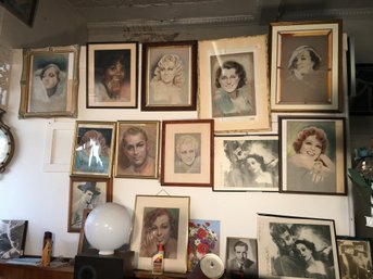 Interesting Group Of 12 - 30'S / 40'S Film Stars Photos / Pastel Portraits - I Know One Piece Is Signed Geller
