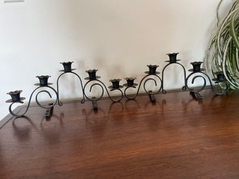Pair Of Vintage Wrought Iron Candle Holders  .